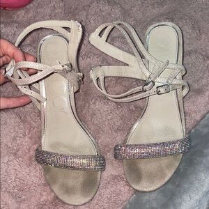 Elegant Beige Strappy Sandals with Rhinestone Detailing